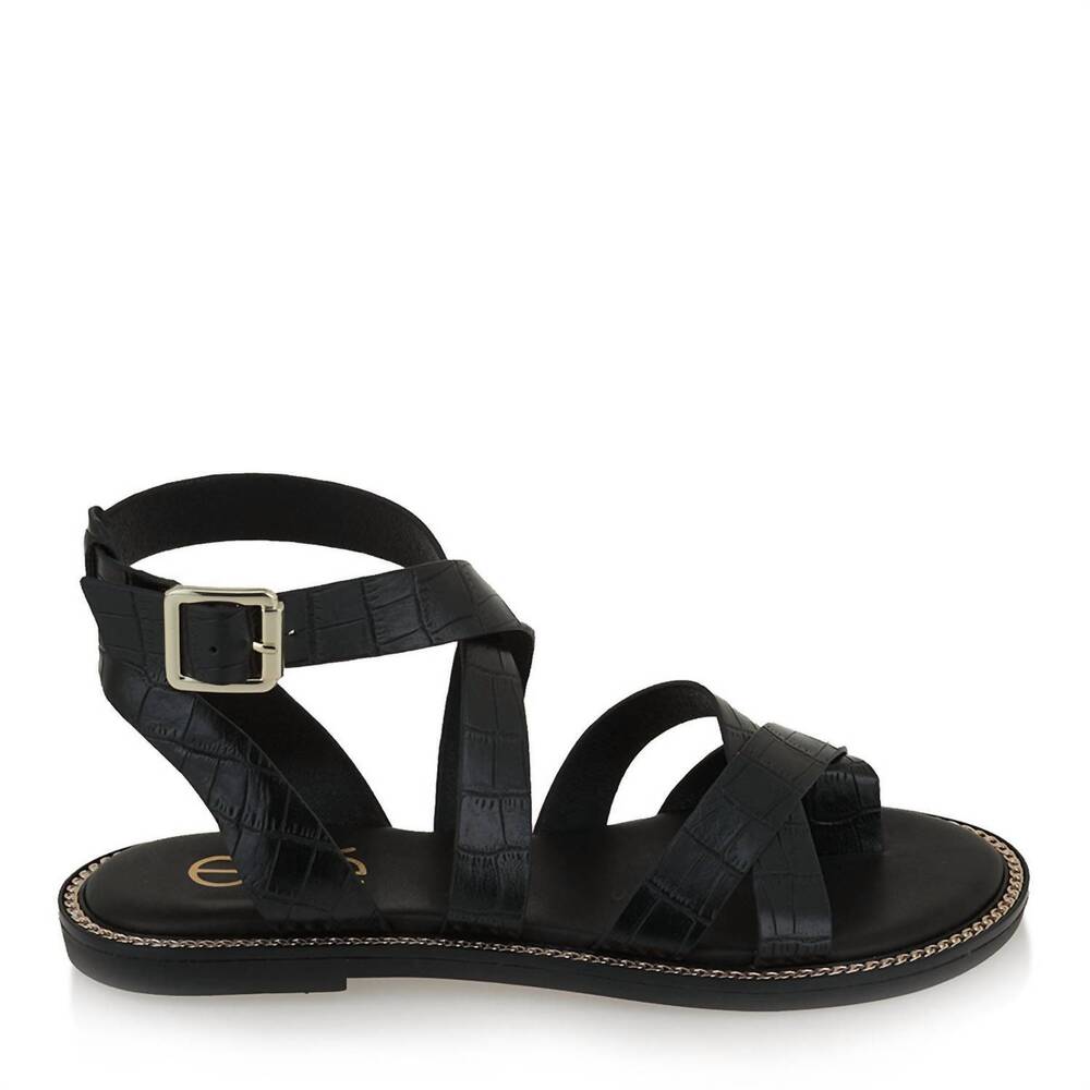 NEW EXE women's alexia flat strappy sandal in black